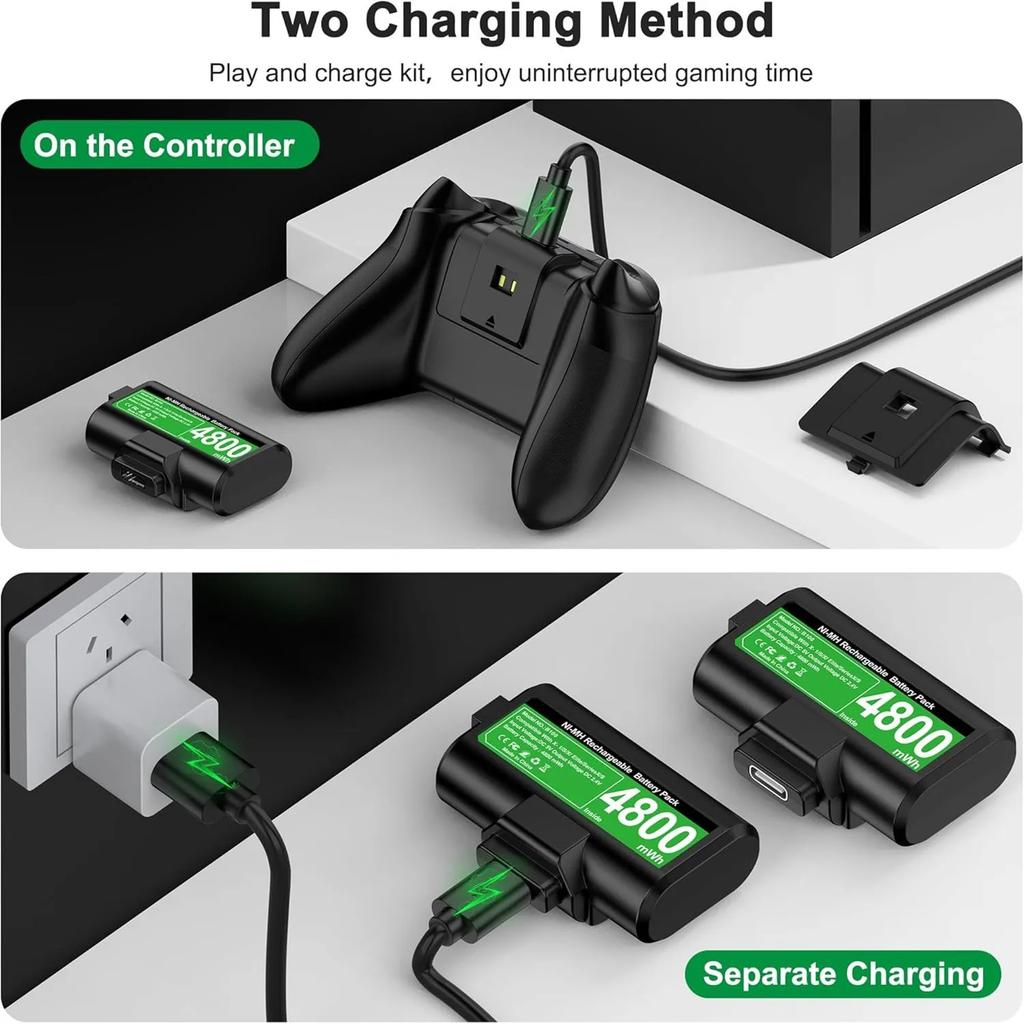 2Pcs 4800Mwh Battery Xbox One Controller Batteries Pack Play Andcharge Kit Usb-C Charging Cable/4 Covers for Xbox One/seriesx|S
