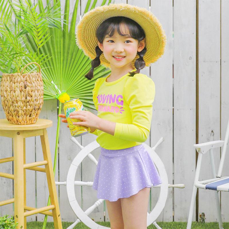 Purple Girls' Long Sleeve Sun Protection Quick-Dry Swimsuit Set for Small to Medium Children