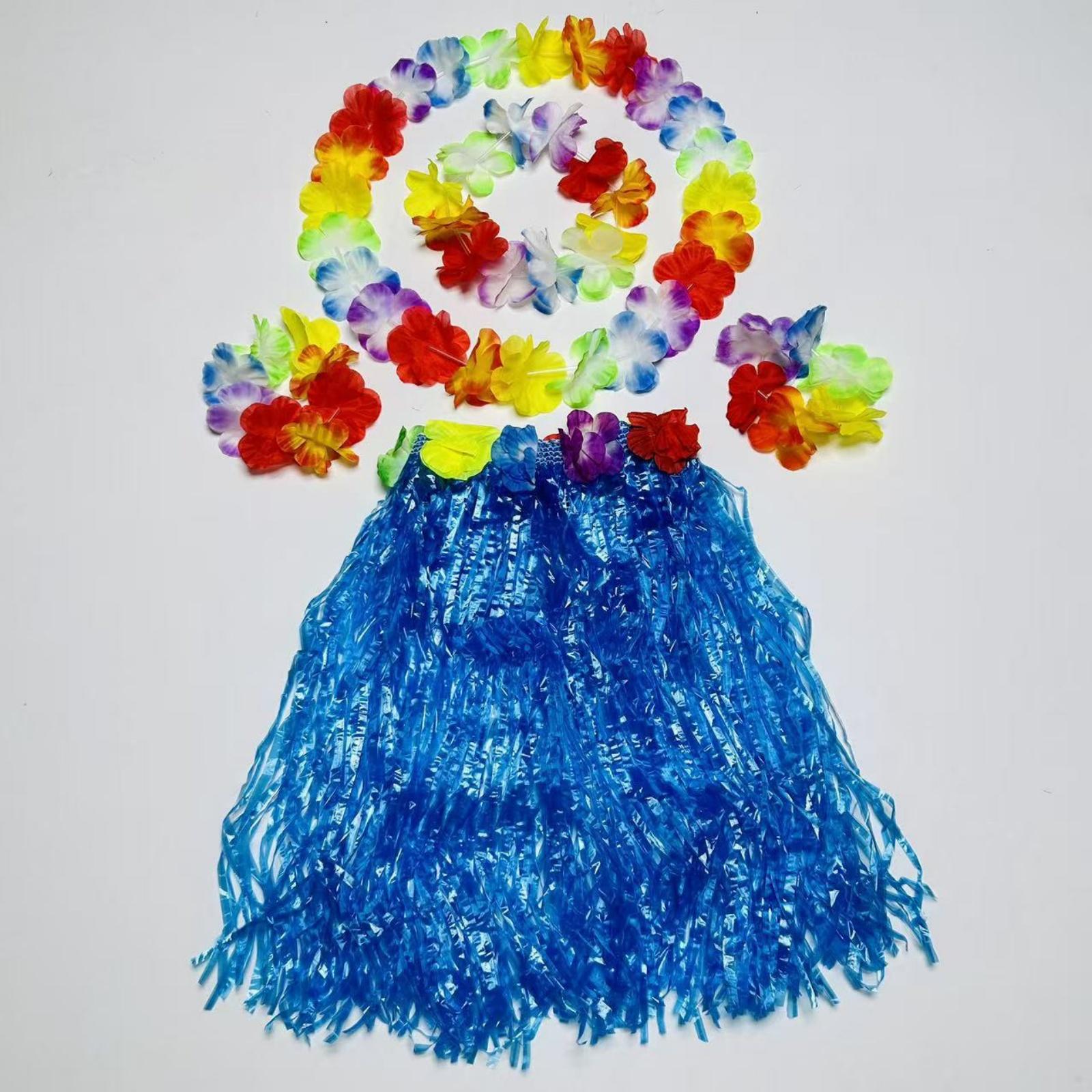 

Carnival Ball Dance Performance Grass Skirt Set, Flower Garland, Head Flower, Hand Flower, Children s Grass Skirt M синий