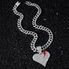 Iced Out Lightning Heart Pendant Necklaces Alloy Gold Plated Crystal Cuban Chain Hip Hop Bling Jewelry with Red Enamel Lightning