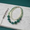 Doppellagige Kieskette, Halskette mit verstellbarer Kettenlänge, Mehrschichtige klobige grüne Perlenkette Schmuck für Damen