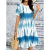Tie Dye Gradient Striped Printing Dresses For Women Summer Fashion Plus Size Dress Casual Short Sleeve Loose Dress 6XL Clothing