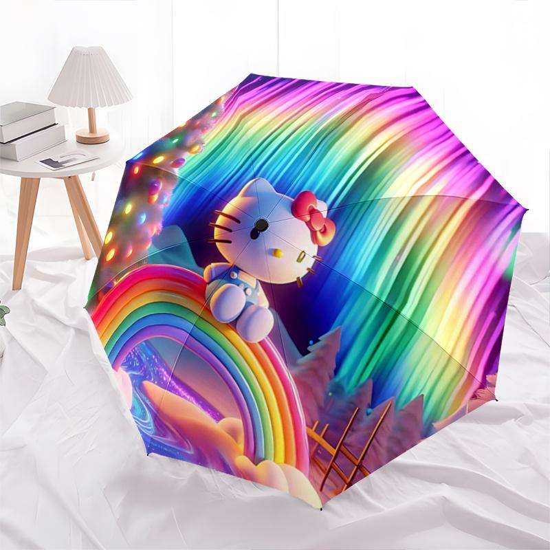 1pc Hello Kitty Bridge Automatic Opening/Closing Umbrella - Portable Folding Design, 8-Rib Iron Frame Outdoor Umbrella, Festive Gift for Fans, Travele
