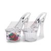 Women's Crystal Wedge Platform Mule Slippers, 17CM Super High Heels, Transparent Thick Anti-Slip ,Sexy Party Shoes Size 34-43