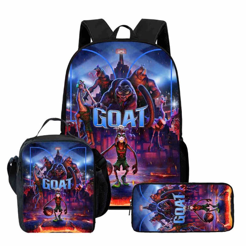Kids Cartoon Backpack Set With Lunch Bag Pencil Case Ergonomic School Grade 1-2 Students Oxford Fabric Breathable