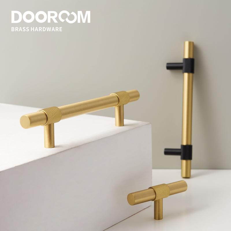 Dooroom Brass Furniture Handles Modern Knurling Black Gold Pulls Wardrobe Dresser Cupboard Cabinet Drawer Shoe Box Knobs