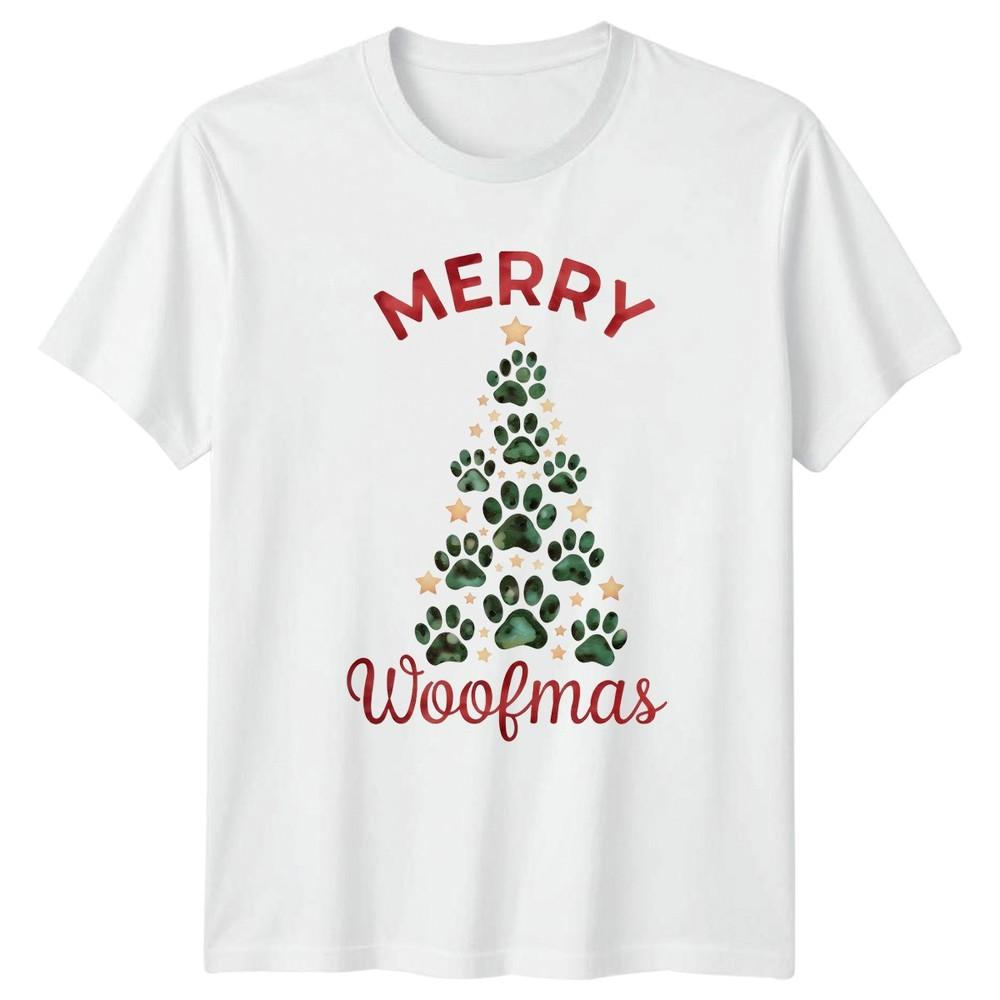 Merry Woofmas Paw Prints Christmas Holidays Unisexs TShirt Unisexs Tee Graphic S