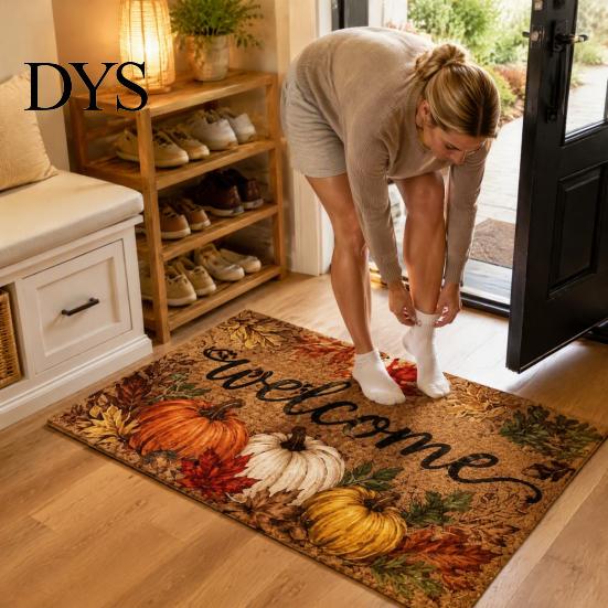 Washable Front Door Rug Halloween Pumpkin Mat, Fall Seasonal Welcome Non-slip Farmhouse Entrance for Porch Entryway Kitchen Decor Festive