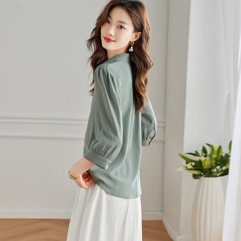 Women's 100% Mulberry Silk 3/4 Sleeve Lapel Blouse