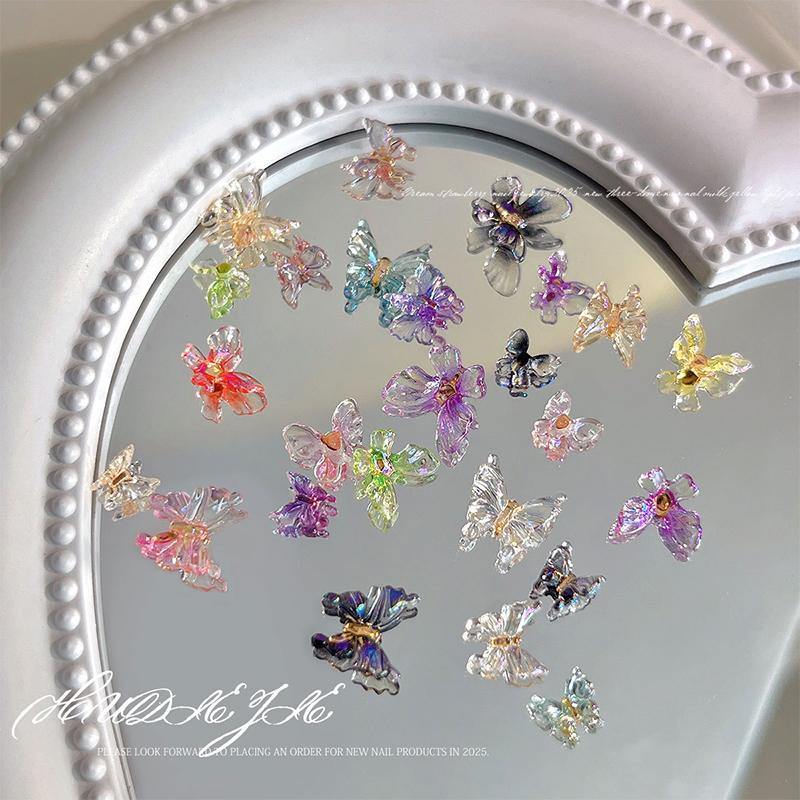 20Pcs Colorful 3D Resin Butterfly Nail Art Charms Accessories For Nails Decoration Design Supplies Material Beauty Tool