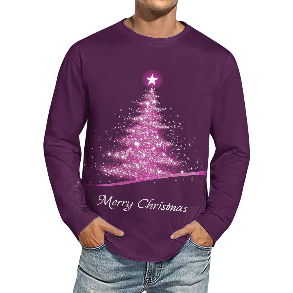 Men's Christmas Printed Imitation Cotton Long-sleeved Shirt
