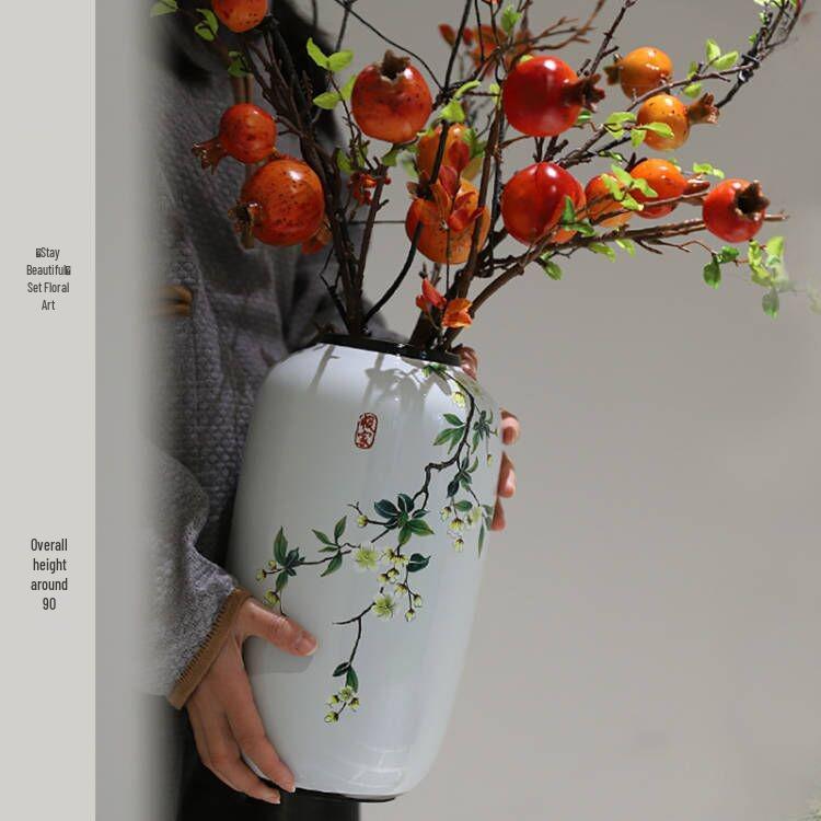 Round Chinese Ceramic Vase: Floral Art for Living Room & Hallway Decor, Ideal for Hydroponics & Silk Flowers