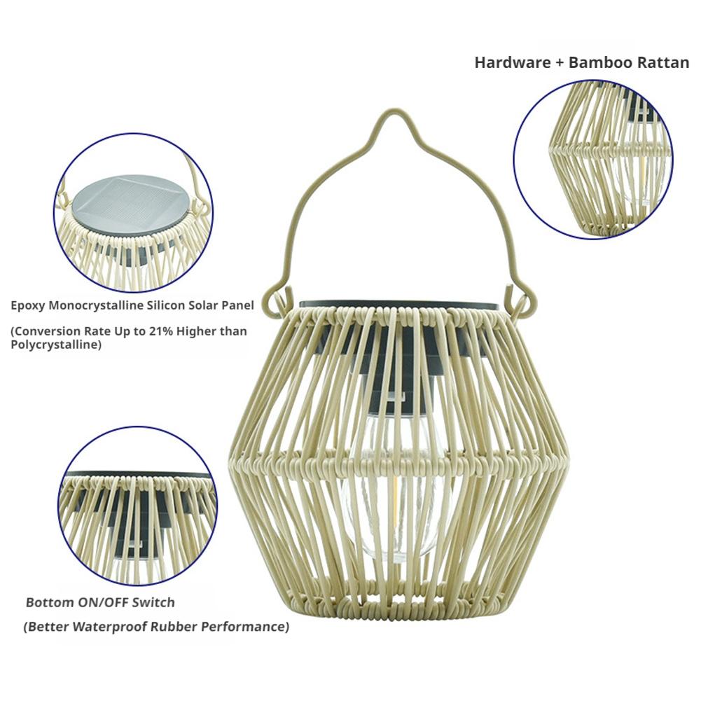 Outdoor Solar Rattan Lanterns, Waterproof Hanging Boho Solar Lights for Garden, Patio, Yard, Porch Decorative Lighting