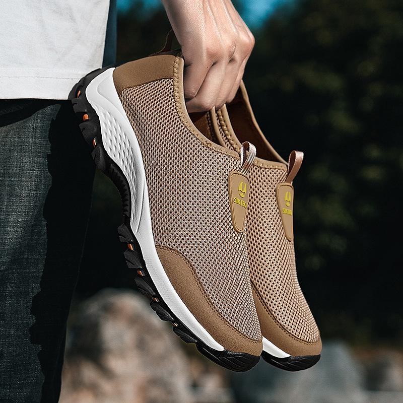 Outdoor Sports and Leisure Men's Shoes Non-slip Mountaineering Mesh Elastic Shoes Breathable Low-top Lightweight Elderly Hiking Shoes