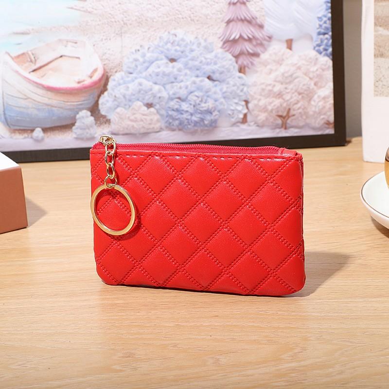Black PU Mini Coin Wallet Classic Diamond-checkered Zipper Key Bag Money Pocket Purse Women Small Card Holder Coin Purse 6 Color