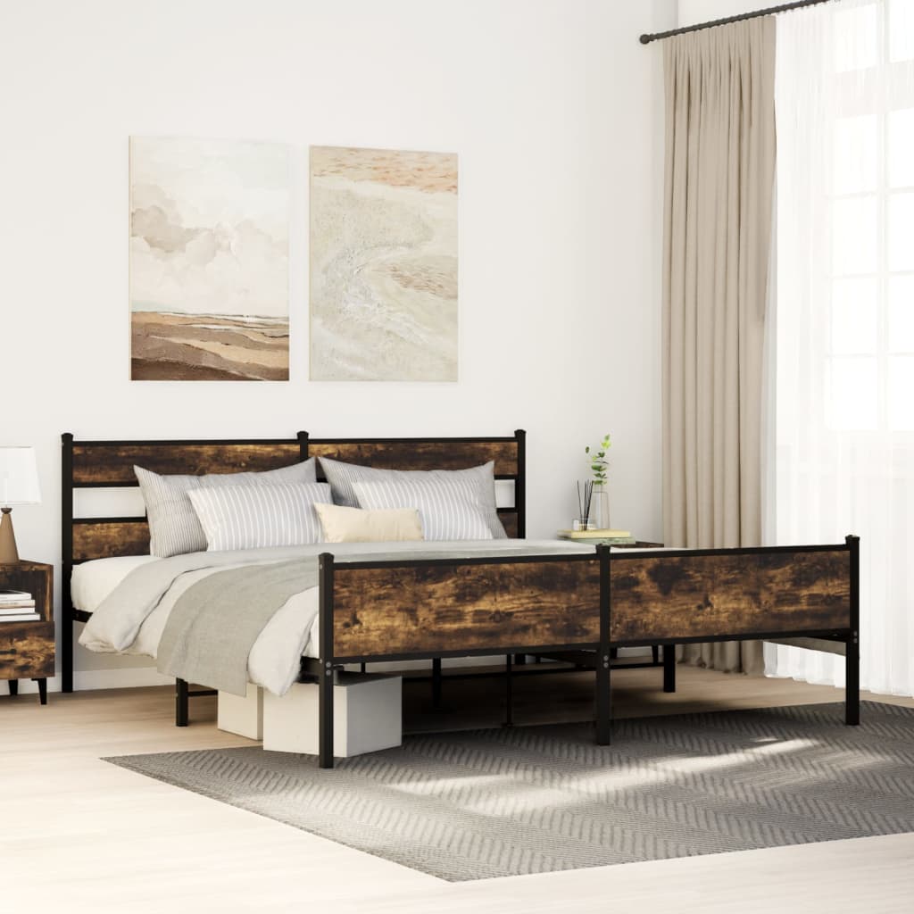 Metal Bed Frame Without Mattress Smoked Oak Finish 200x200 Cm