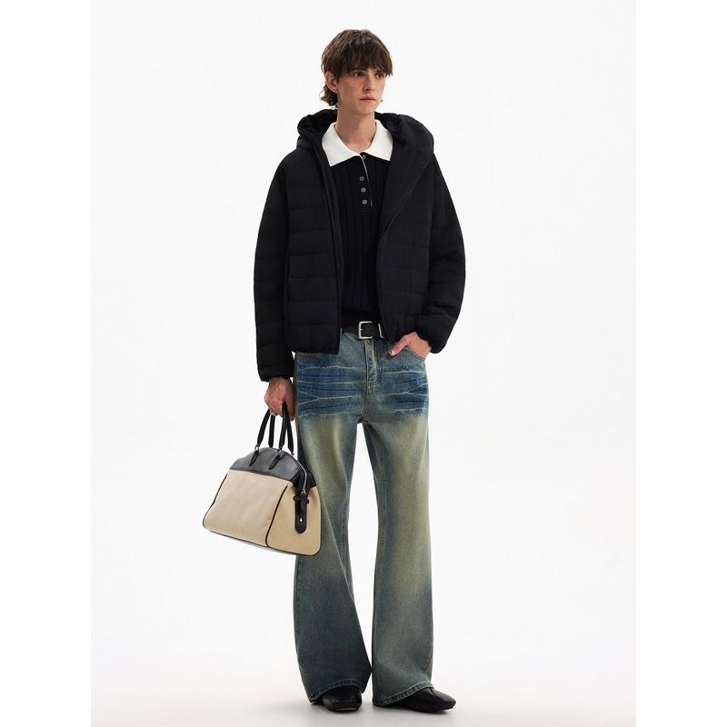 Blaexit Lightweight Ribbed down Jacket for Men, Winter High-End Thin Slim-Fit Warm Cotton Coat