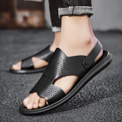 Fashion Concise Men's Sandals Solid Color Leather Men Summer Shoes Casual Comfortable Open Toe Sandals Soft Beach Footwear Male Shoes