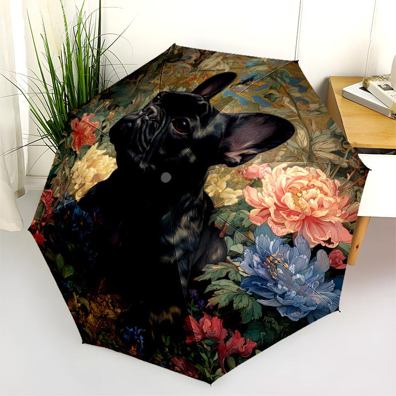 Flower Cats and Dogs  pattern, automatic folding umbrella, portable and foldable design, 8 ribs, a Christmas or birthday gift.