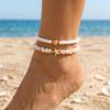 Summer Multilayer Stacked Rice Bead Ankle Chains For Women Boho Starfish Shell Conch Foot Chain Daily Beach Party Foot Jewelry
