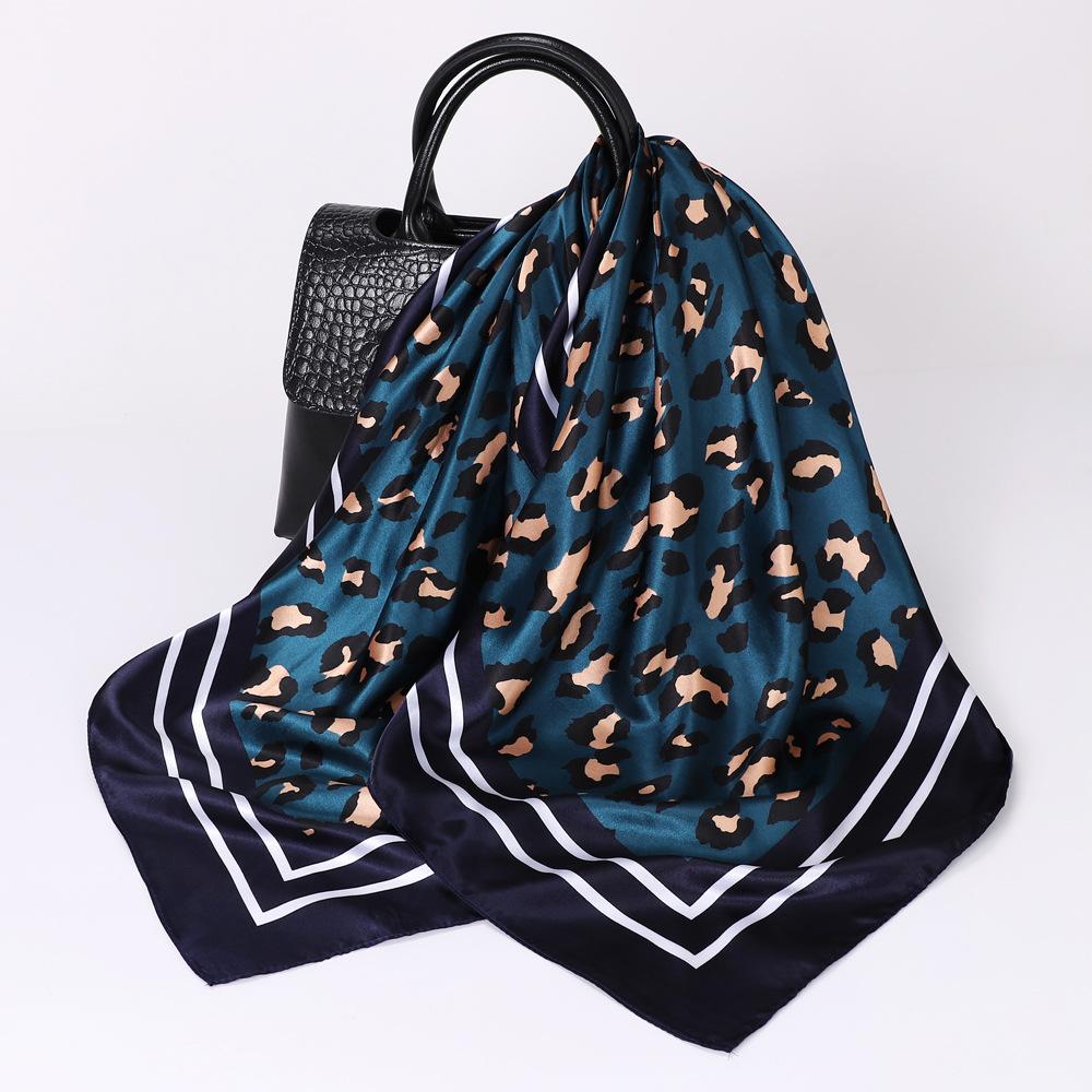 Women's Fashion Leopard Print Head Scarf 90cm Silk Scarf Temperament Scarf New Ladies Square Scarf Sun Shawl