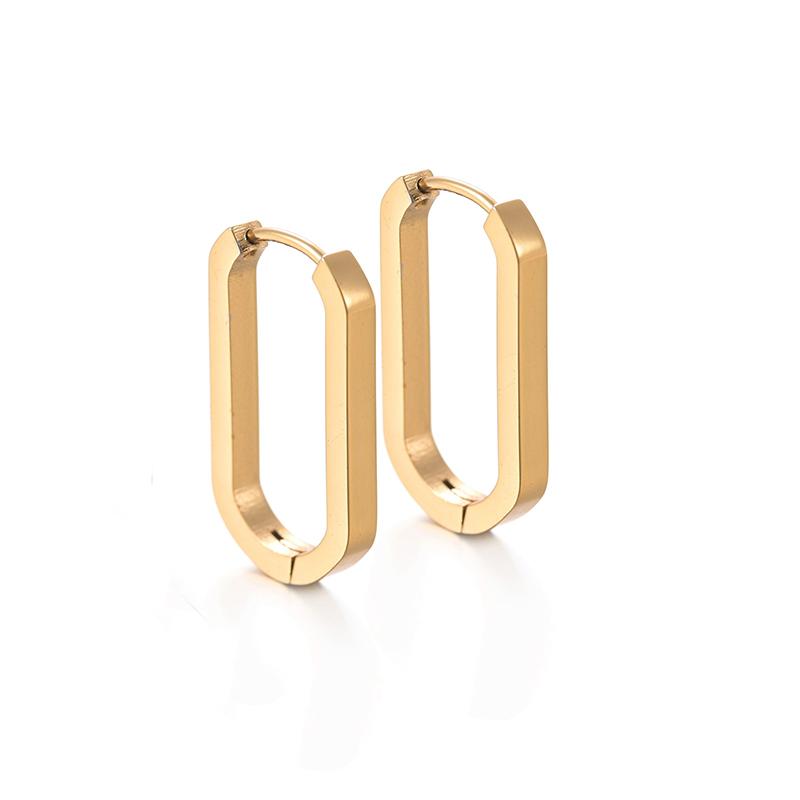 Classic Stainless Steel Ear Buckle For Women Trendy Gold Silver Color Big Oval Rectangle Hoop Huggie Punk Hip Hop Jewelry Gift