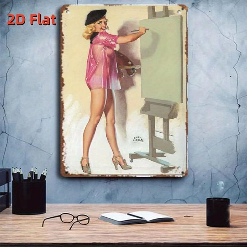 Pin-Up Girls Tin Sign, Retro Metal Wall Art