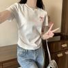 Bow Embroidered Short-sleeved T-shirt Women's Summer Korean Version Slim-fit Inner Bottoming Shirt Short Front Shoulder Waist Top Tide