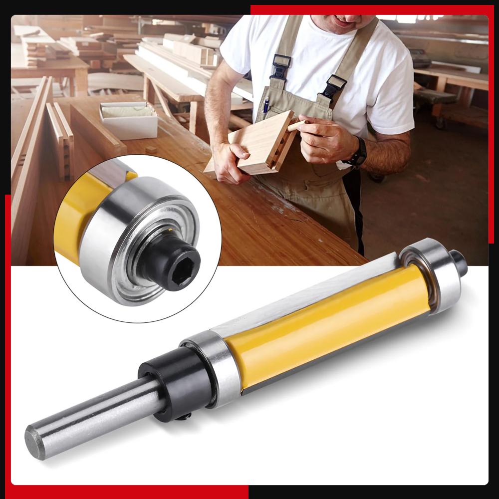 Router Bit Straight Router Bit Flush Trim Router Bit with Top and Bottom Bearing 1‑1/2inch H * 1/4inch Shank Woodworking Tool