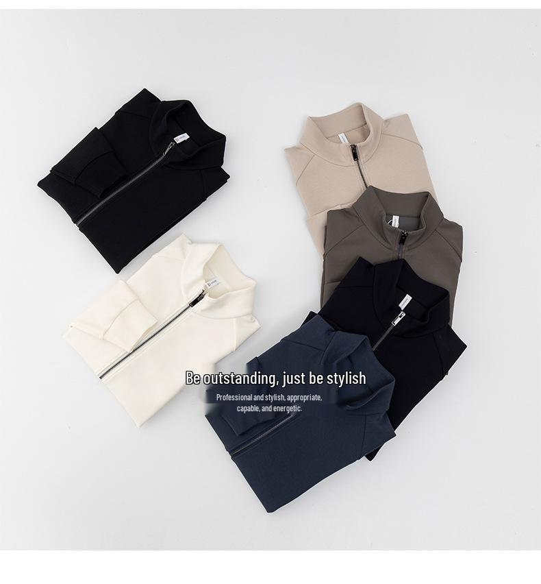 Men's Customizable Zippered Stand-Up Collar Hoodie with Double-Sided Jacquard Logo Print