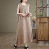 DIMANAF 2025 Women Summer Dress Solid Casual Ladies Basic Long Dress Linen