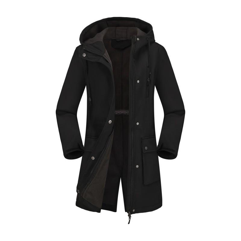 Womens Softshell Jacket With Hood Windproof Rain Resistant Outdoor Coat Long Sleeve Loose Fit Hiking Commuting Fall Winter