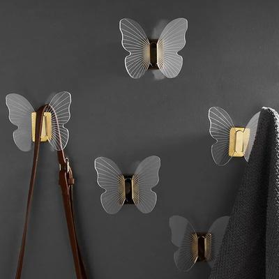 Gold/Black Bathroom Clothes Hook Transparent Acrylic Door Single Hook Wall Mounted Butterfly Bedroom Coat Hook Bath Robe Hook