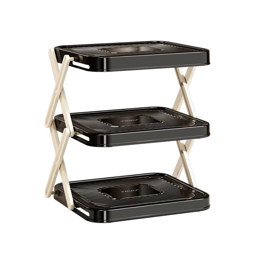 

Large Capacity 3 Layers Storage Tray Folding Plastic Prepare Dish Storage Rack Space Saving Food Preparation Tray Side Dish чорний