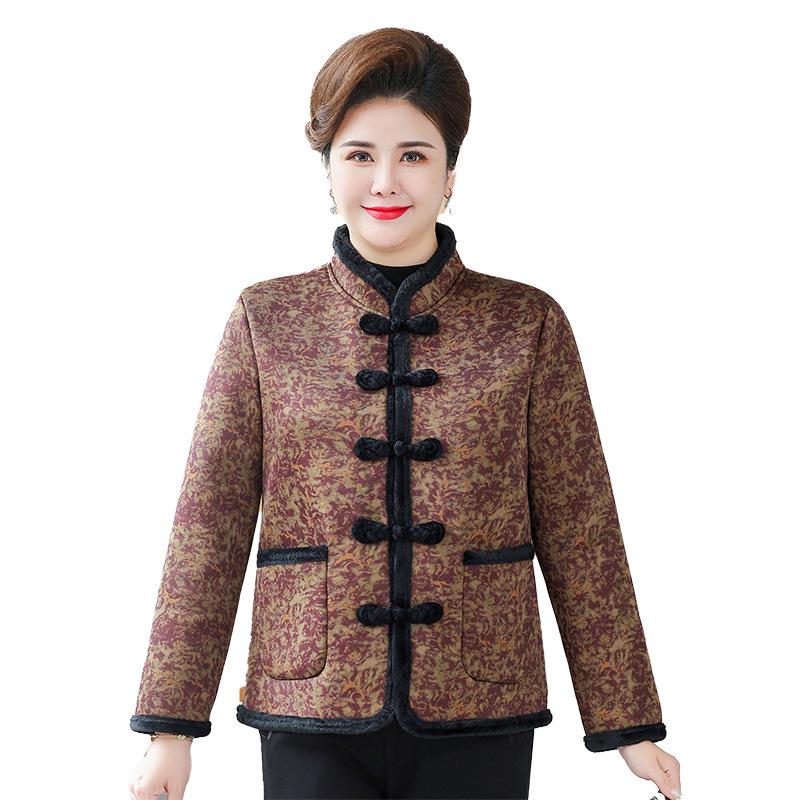 Plus Size Winter Velvet Warm Cotton Jacket for Middle-Aged and Elderly Women