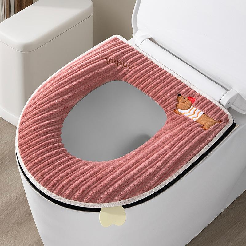 1pcs Washable Plush Toilet Seat Cover with Carry Handle, Universal Zipper Toilet Lid Cover for Winter, Soft Fluffy Bathroom Mat