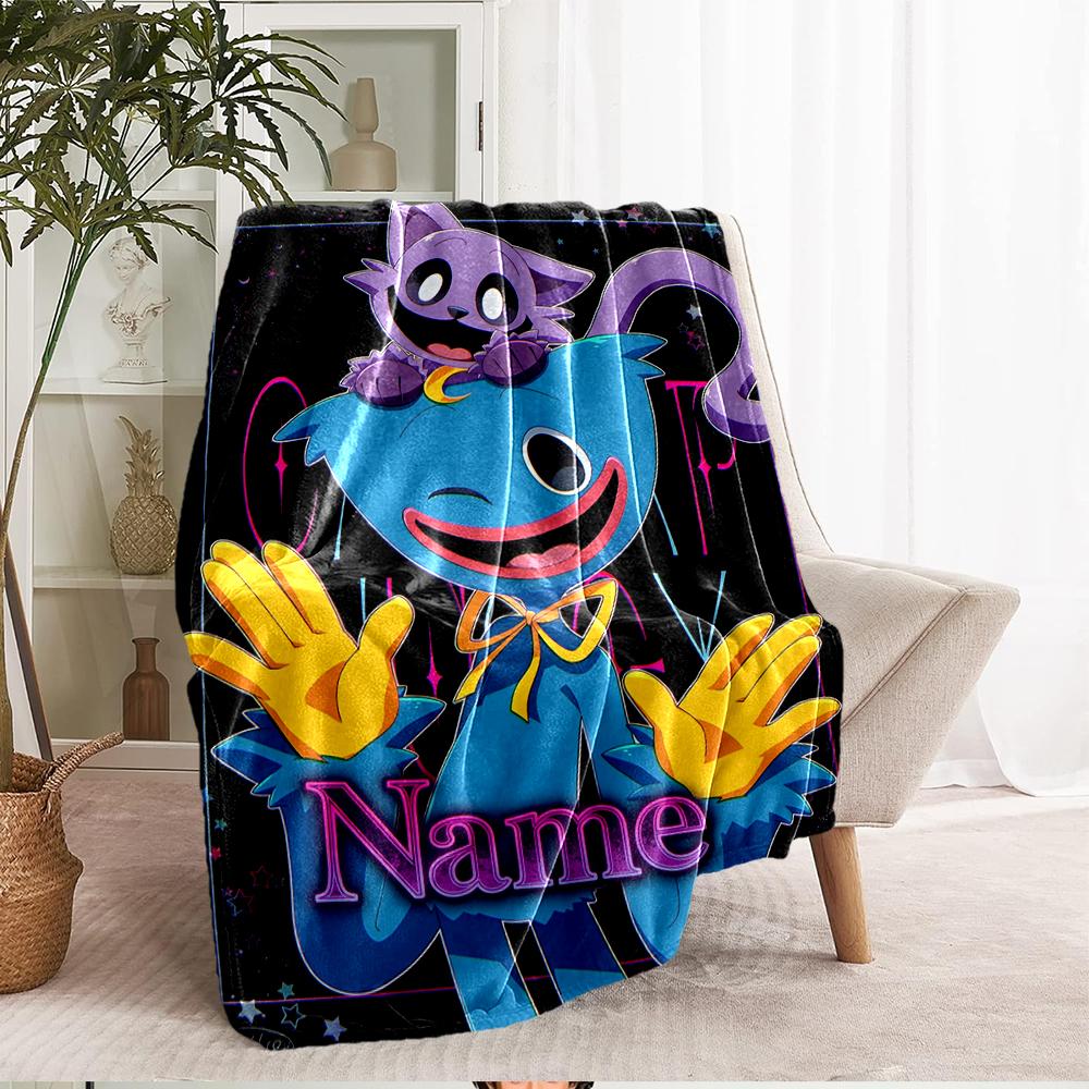 Custom Name Huggy Wuggy Theme Printed Blanket - Perfect for Couch, Bed, Travel & Outdoor Use | Machine Washable, Cozy & Durable.