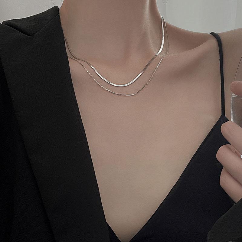REETI Argint 925 Colier Dublu Unisex Lan Plat Tip Șarpe Închizătoare Homar Coliere pentru Femei Bijuterii