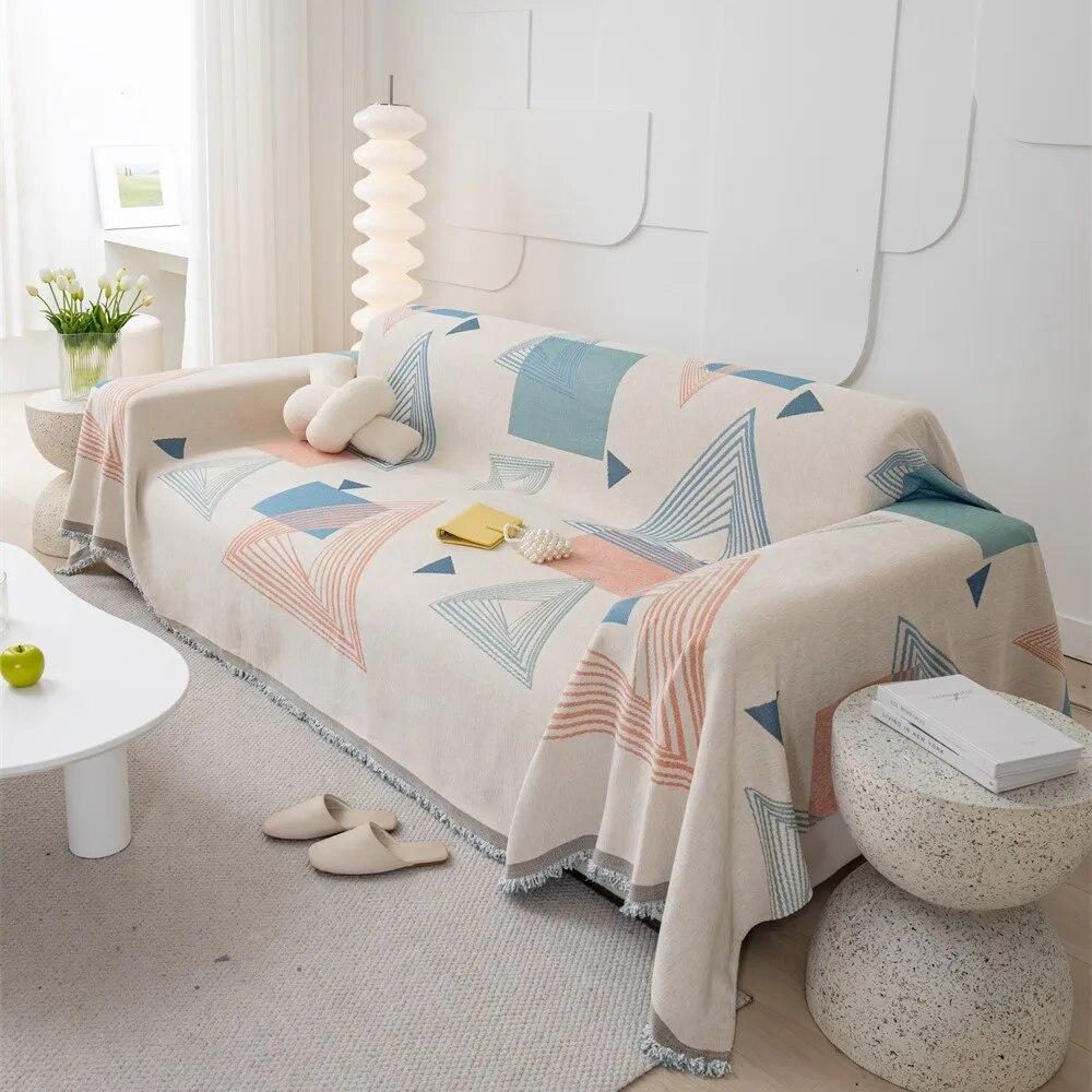 Мягкие диванные полотенца с весенним геометрическим узором — фото 11