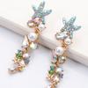 Juran 1pair Starfish Shaped Pearl & Rhinestone Earrings for Women Beach Jewellery