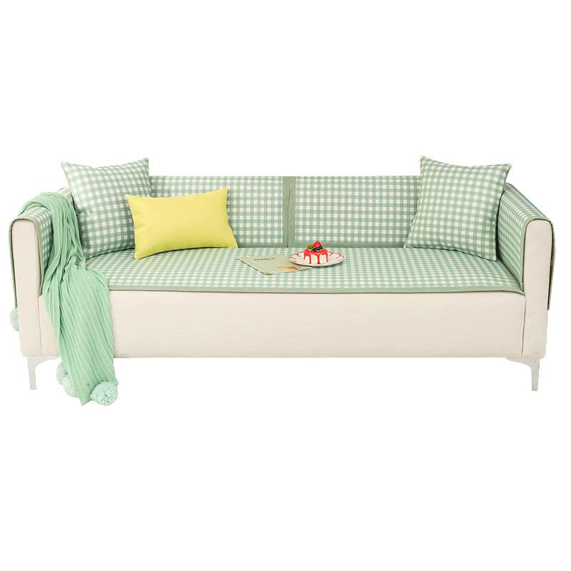 Fresh Small Plaid Summer Mat Sofa Cushion Leather Sofa of Solid Wood Full Covered Cloth Rattan Mat Cool Cushion