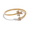Yhpup Delicate Bling Cubic Zirconia Flower Thin Adjustable Golden Ring Waterproof Stainless Steel Chic Korean Jewelry Gift