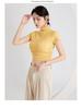 Women's Slim High Collar Short Sleeve T-Shirt with Chest Pads