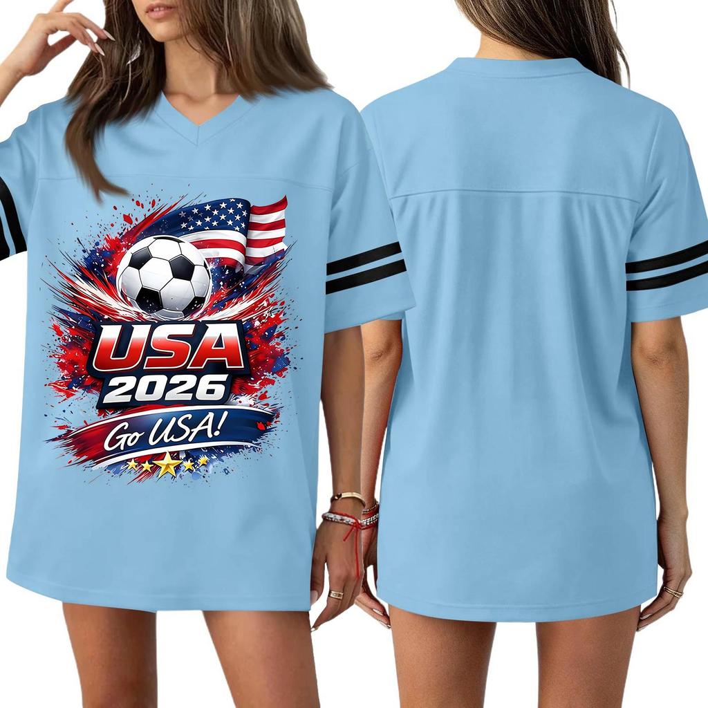 Women's Casual & Stylish V-Neck Sports — Print Short-Sleeve Athletic T-Shirt Top