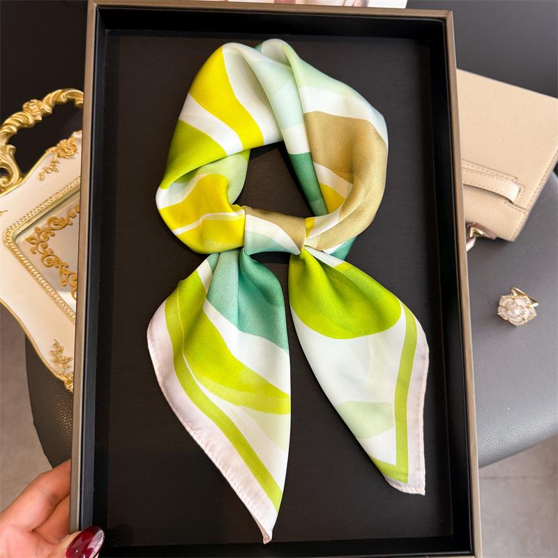70 Cm Fashion Square Silk Scarf for Women Satin Headscarf Shawl Stripe Gradient Color Design Headband Hijab Bandana Wrap