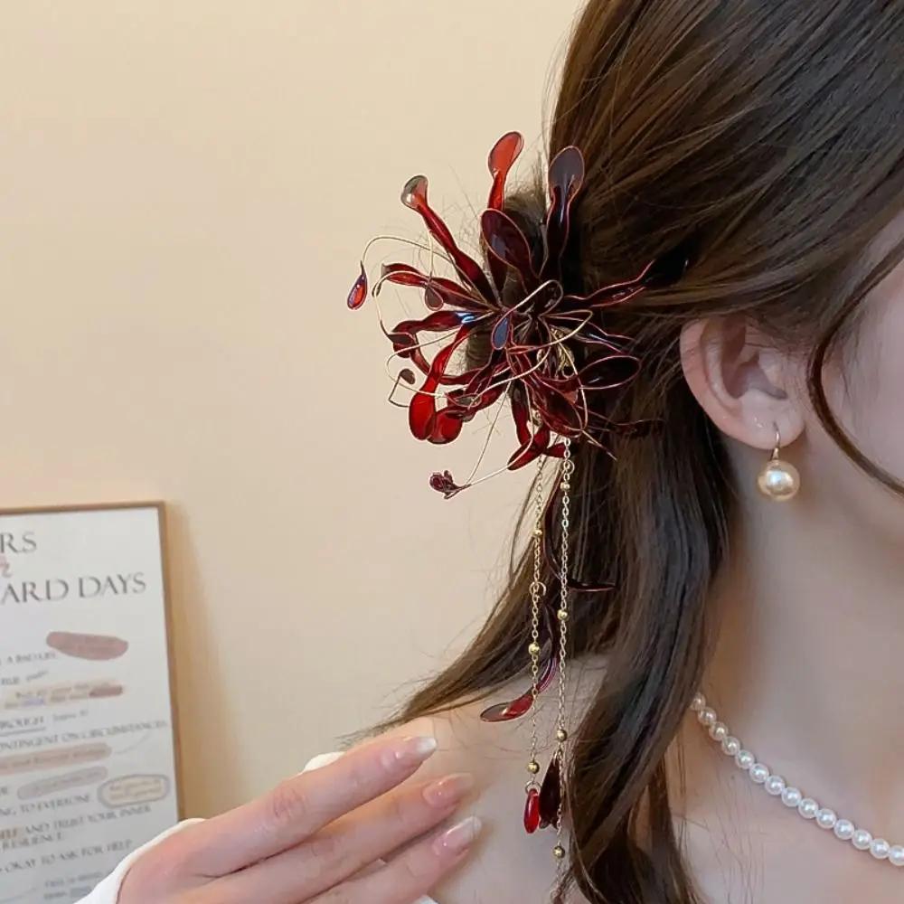 Red Spider Lily Tassel Hairpin Creative High-end and Elegant Woman Hairpin Ancient-style Hanfu Hundred Fashionable Accessories