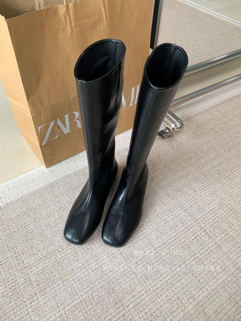 2025 European and American Style Fashionable and Simple Long Boots Versatile Winter Women's Boots Medium Heel Wedge Inner Height Increase Wide Tube Hi