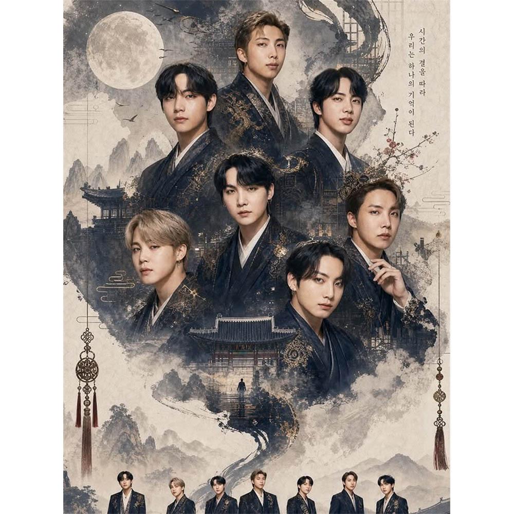 Koreanischer Sänger Diamantmosaik BTS DIY Diamantmalerei Pfingstrosenmuster für Erwachsene Anfänger Handgemachtes Geschenk Round 20x30cm black
