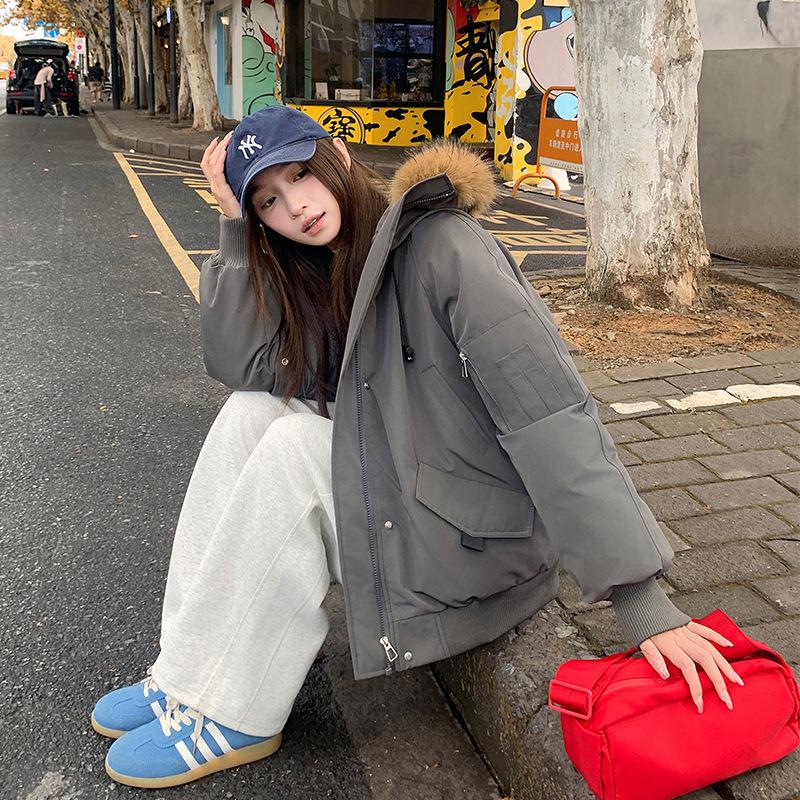 Large Fur Hooded Cotton-padded Coat Loose Winter Jacket