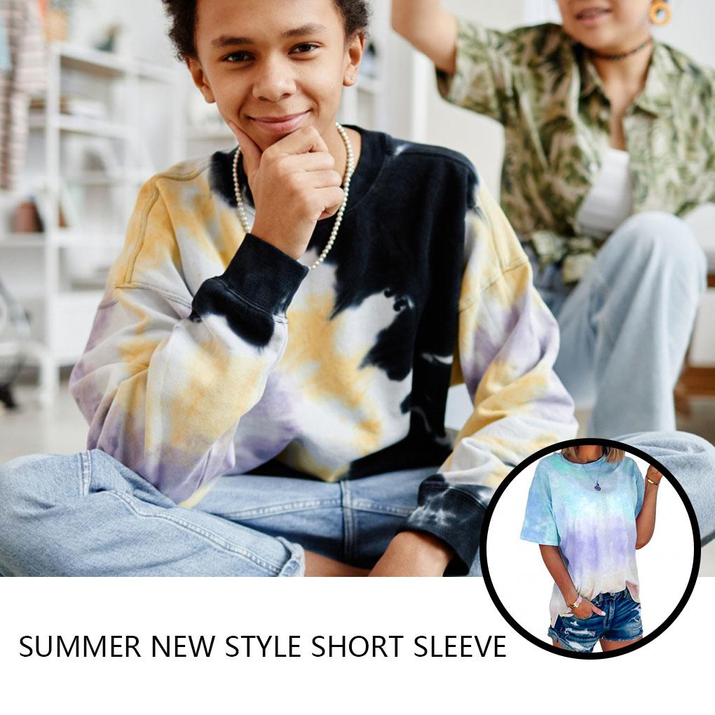 Nlife Women Short Sleeve Crew Neck Tie Dyed Shirt